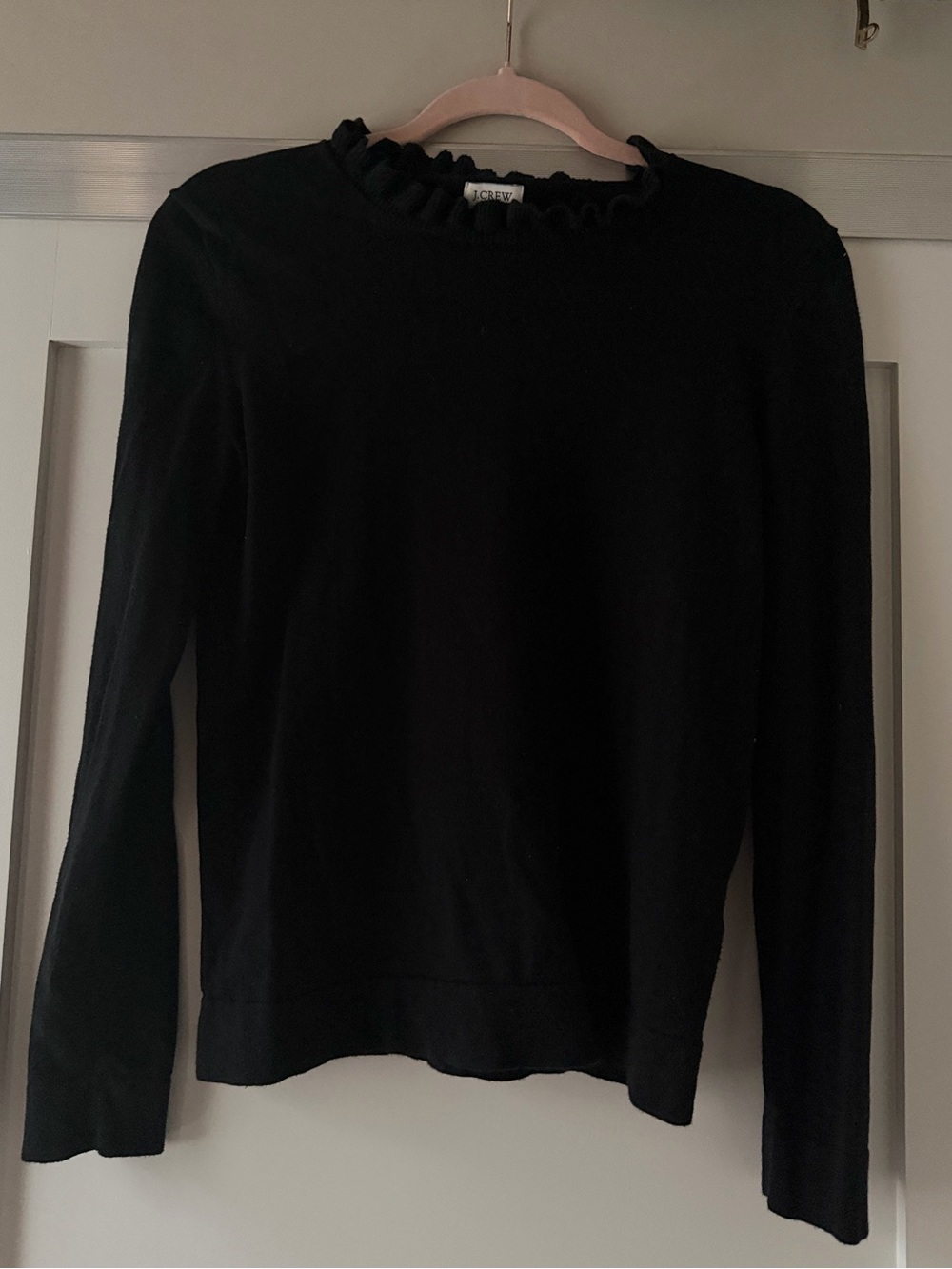 J. Crew Black Ruffle Neck Long Sleeve Top